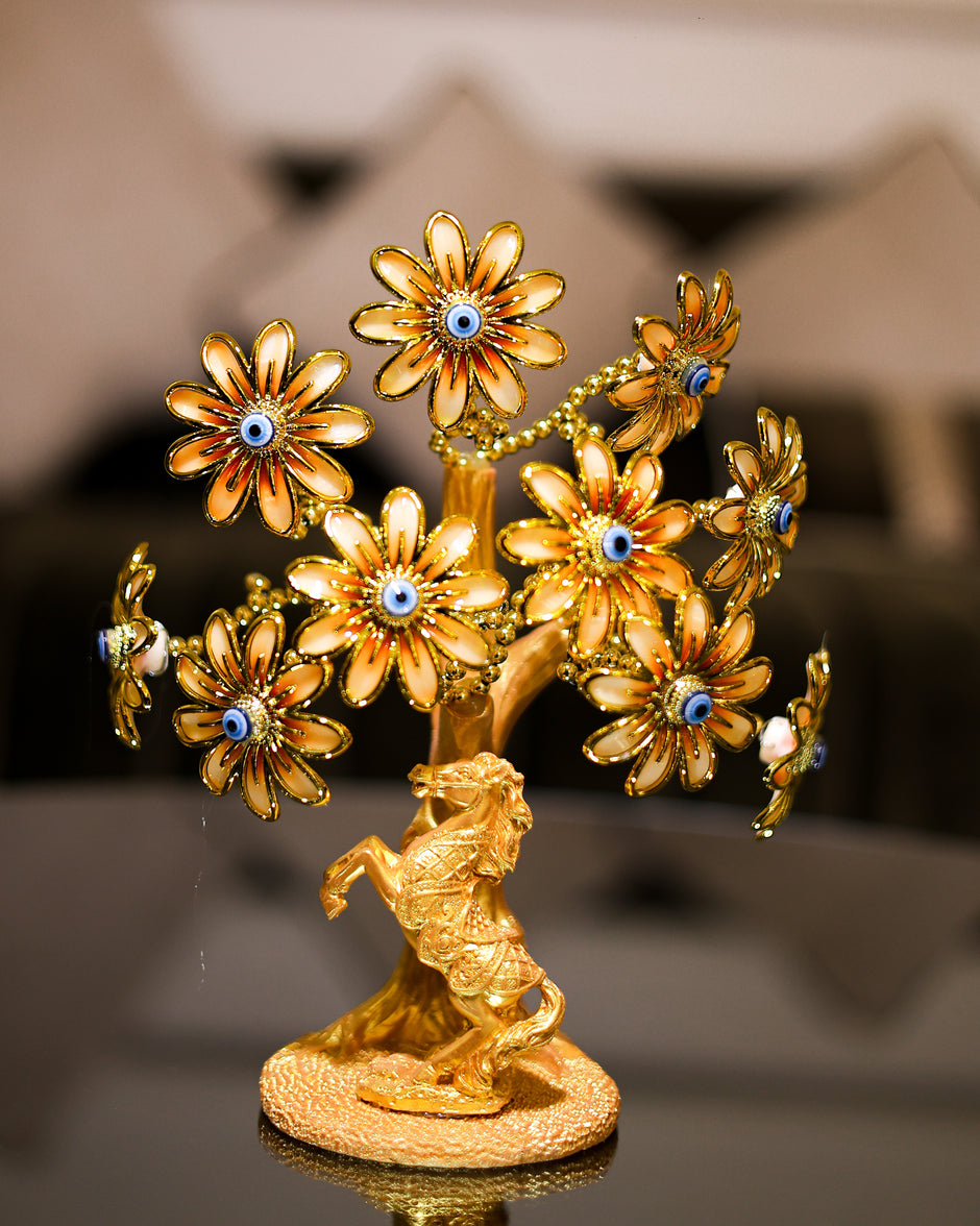 Golden Crystal Flower Tree Showpiece | Luxury Home Decor Statue | Elegant Tabletop Decorative Ornament