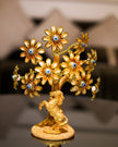 Golden Crystal Flower Tree Showpiece | Luxury Home Decor Statue | Elegant Tabletop Decorative Ornament