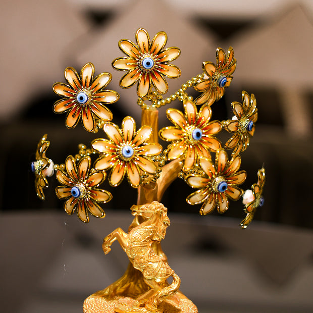 Golden Crystal Flower Tree Showpiece | Luxury Home Decor Statue | Elegant Tabletop Decorative Ornament