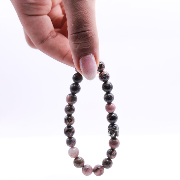 Natural Rhodonite Bead Bracelet for Men & Women | Healing Crystal Bracelet | Handmade Spiritual Stone Jewelry