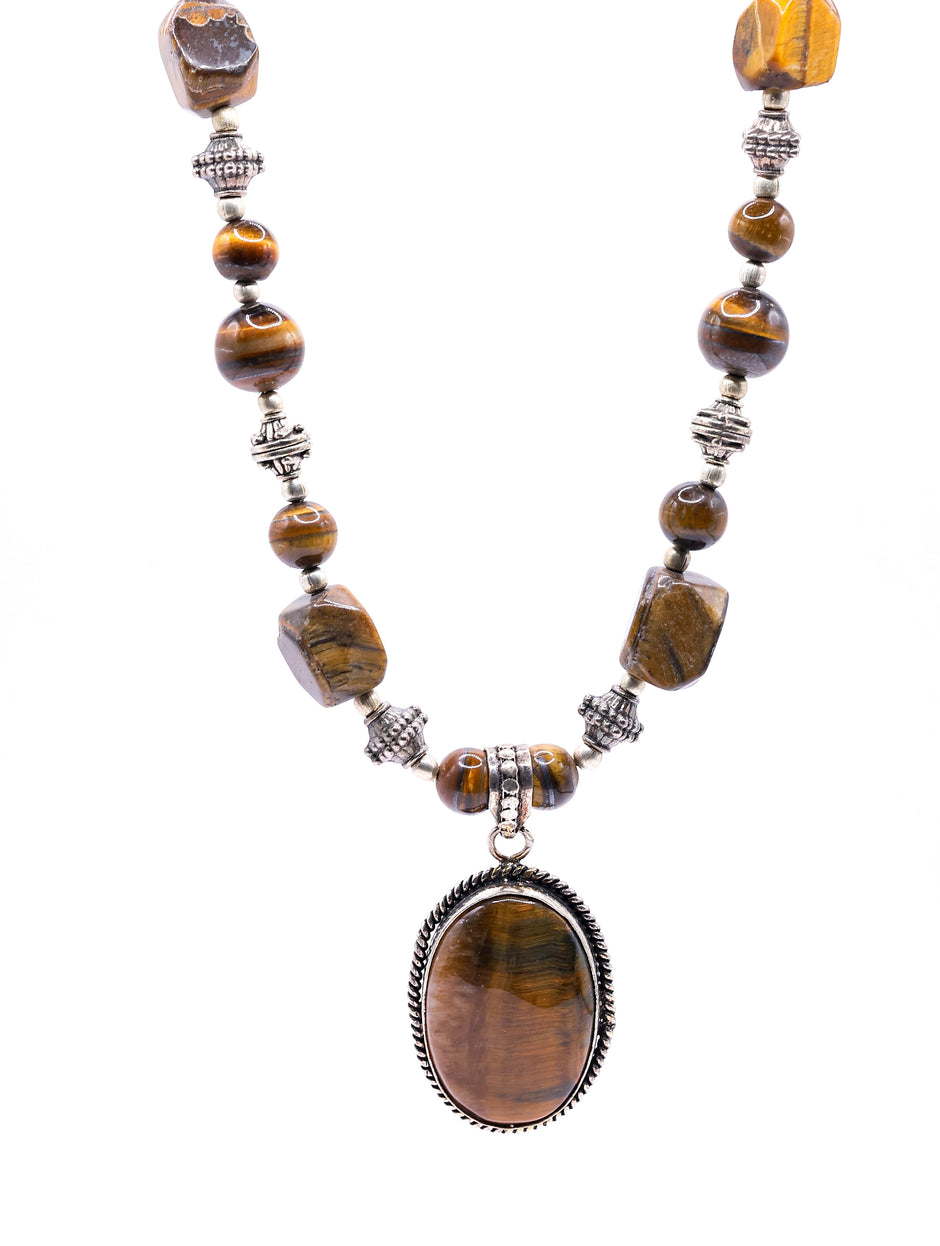 Tiger Eye Stone Pendant Necklace for Men & Women | Natural Healing Crystal Necklace | Handmade Spiritual Jewelry