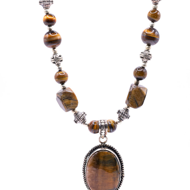Tiger Eye Stone Pendant Necklace for Men & Women | Natural Healing Crystal Necklace | Handmade Spiritual Jewelry