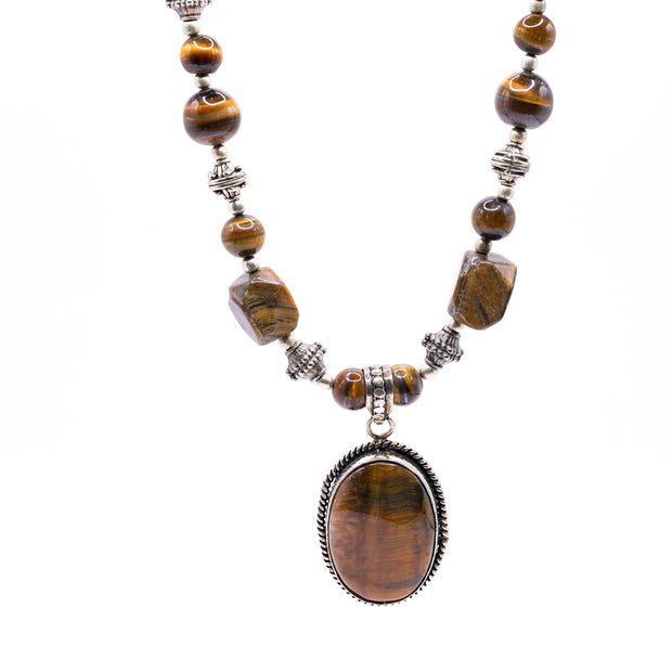 Tiger Eye Stone Pendant Necklace for Men & Women | Natural Healing Crystal Necklace | Handmade Spiritual Jewelry