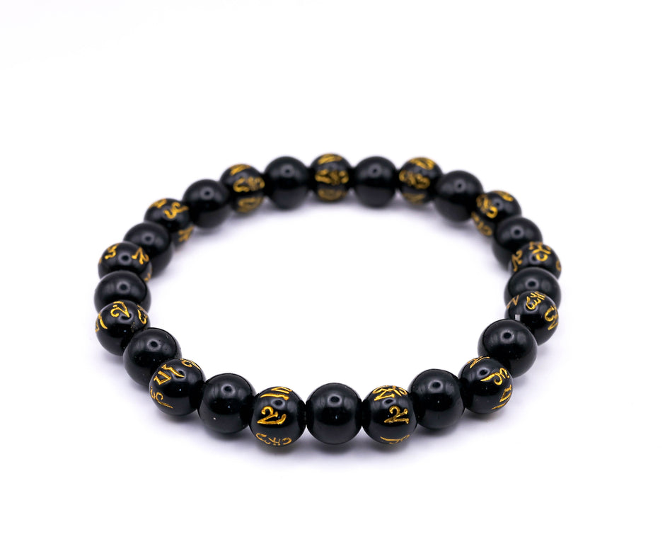 Black Tibetan Om Bracelet | Spiritual Mantra Beaded Bracelet for Men & Women | Stylish Meditation & Healing Bracelet
