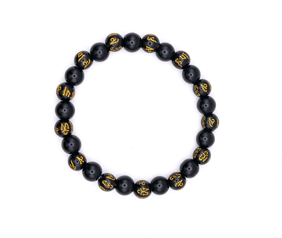 Black Tibetan Om Bracelet | Spiritual Mantra Beaded Bracelet for Men & Women | Stylish Meditation & Healing Bracelet