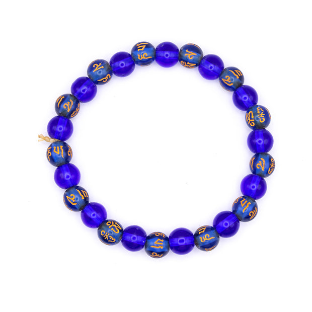 Blue Om Mani Padme Hum Bracelet | Tibetan Mantra Beaded Bracelet for Men & Women | Spiritual Meditation Bracelet