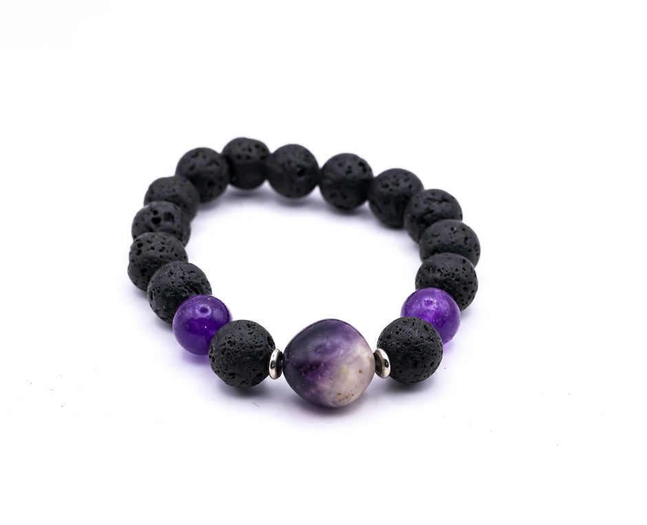 Black Lava Stone Bracelet with Purple Natural Stone Beads | Adjustable Healing Bracelet for Men & Women | Stylish Energy Bracelet
