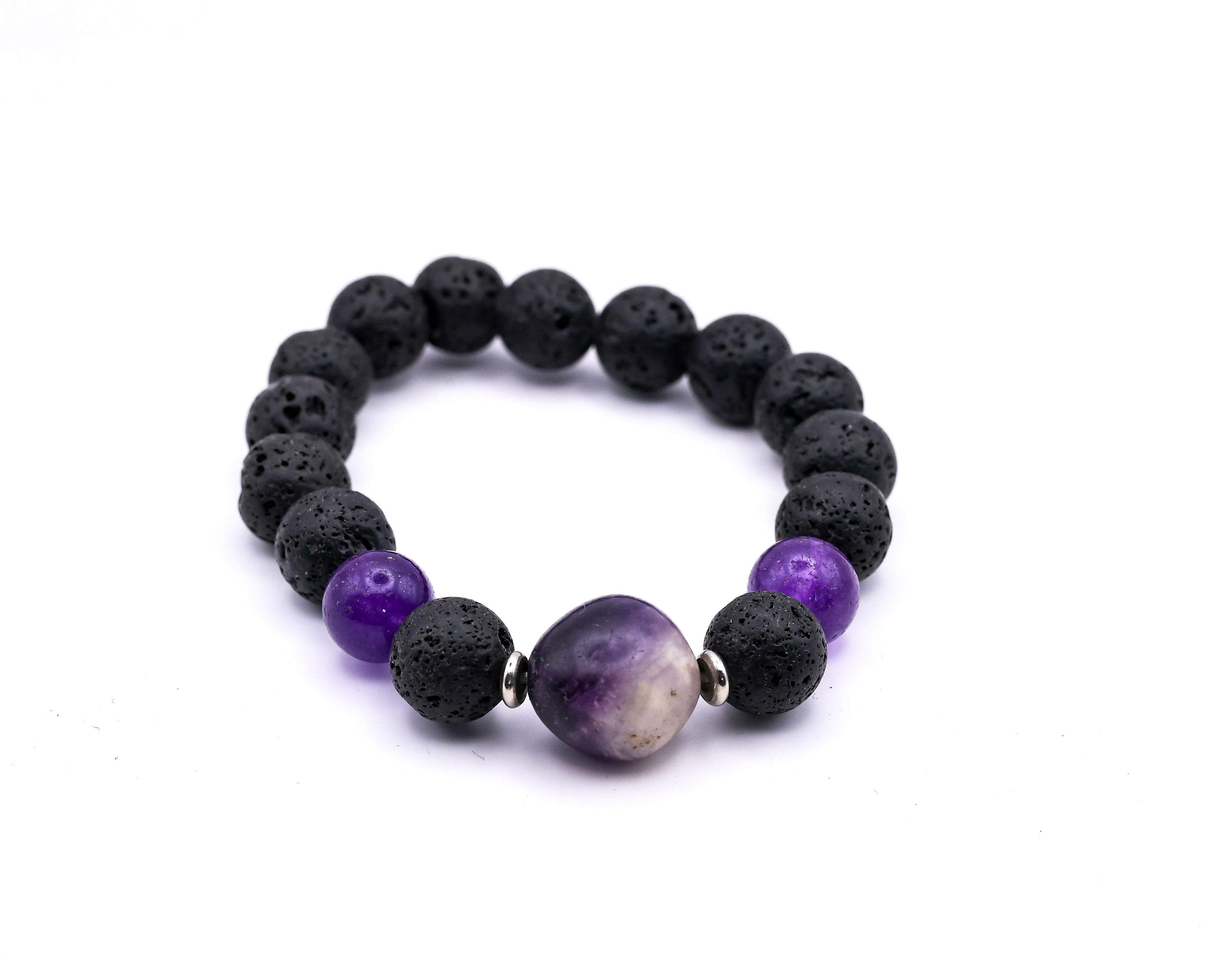 Black Lava Stone Bracelet with Purple Natural Stone Beads | Adjustable Healing Bracelet for Men & Women | Stylish Energy Bracelet