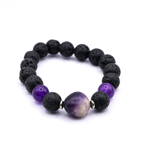 Black Lava Stone Bracelet with Purple Natural Stone Beads | Adjustable Healing Bracelet for Men & Women | Stylish Energy Bracelet