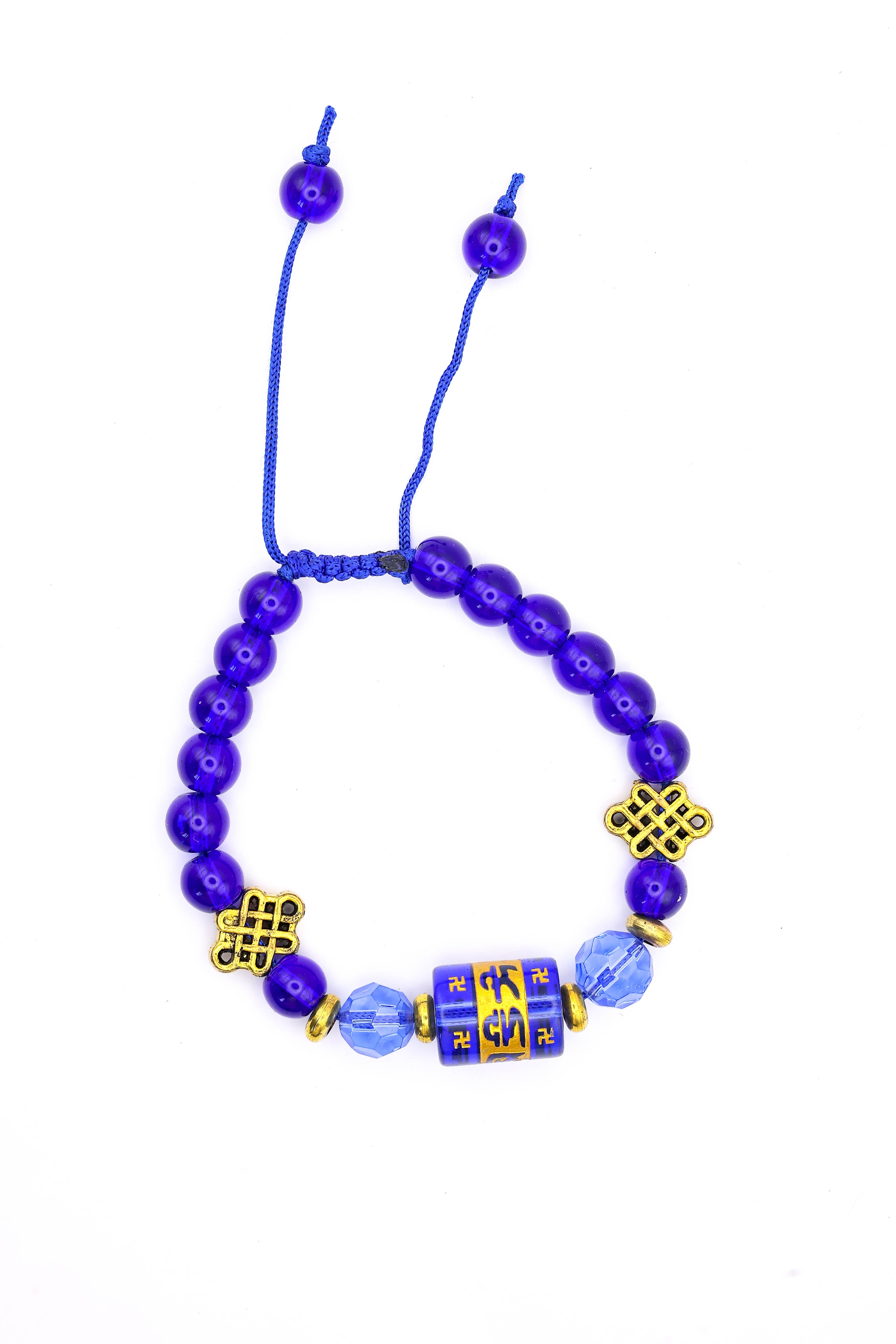 Blue Evil Eye Adjustable Bead Bracelet | Lucky Protection Charm Bracelet | Designer Crystal & Gold Accent Bracelet for Men & Women