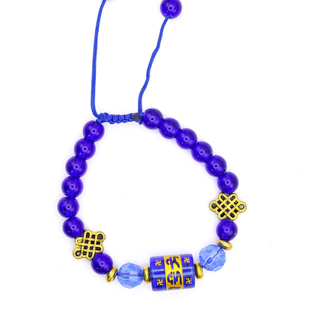 Blue Evil Eye Adjustable Bead Bracelet | Lucky Protection Charm Bracelet | Designer Crystal & Gold Accent Bracelet for Men & Women