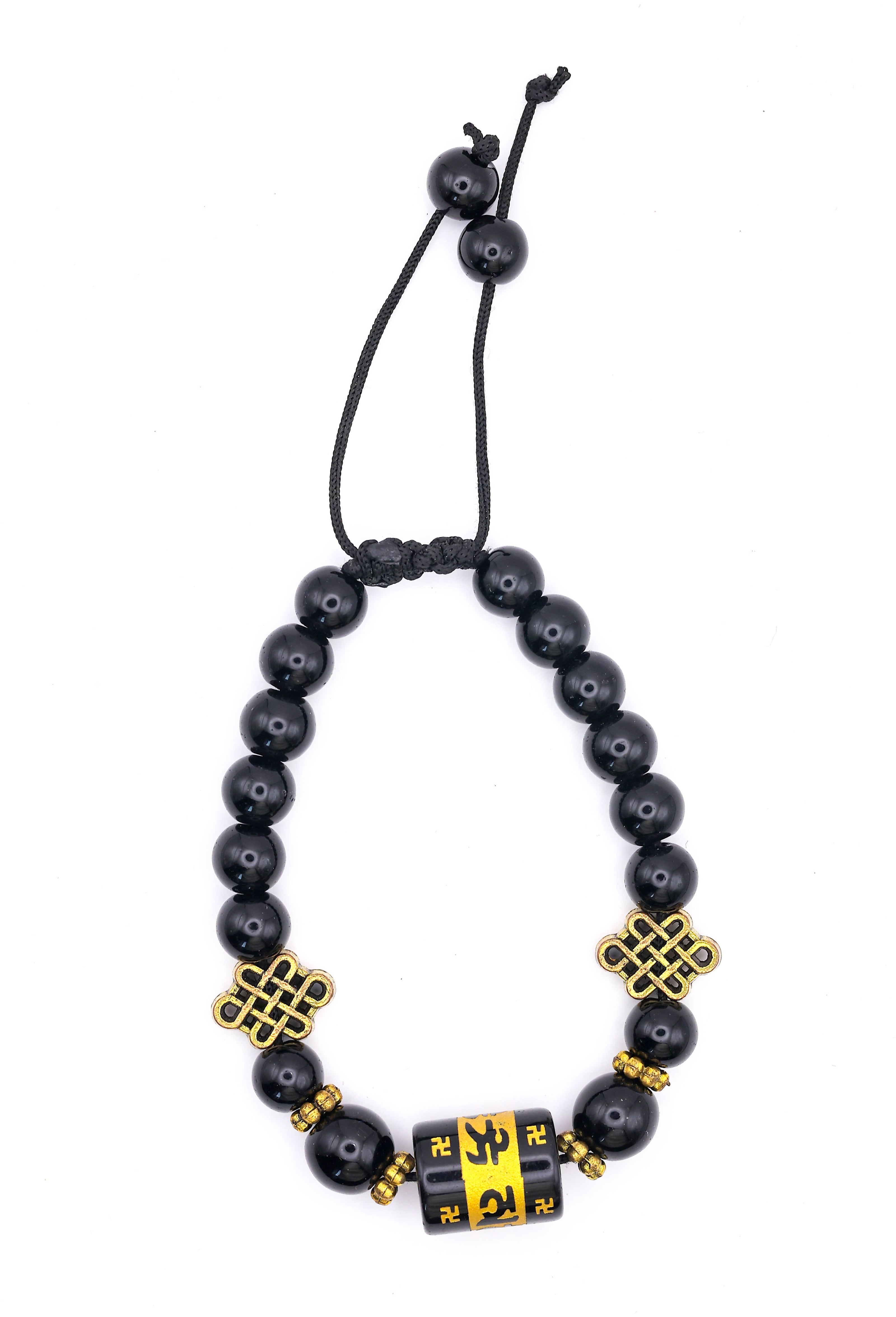 Blue Evil Eye Adjustable Bead Bracelet | Lucky Protection Charm Bracelet | Designer Crystal & Gold Accent Bracelet for Men & Women