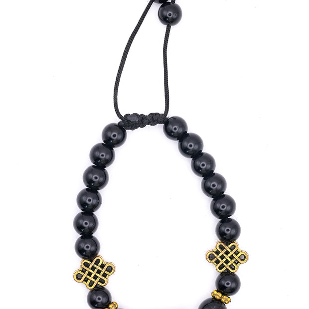 Blue Evil Eye Adjustable Bead Bracelet | Lucky Protection Charm Bracelet | Designer Crystal & Gold Accent Bracelet for Men & Women