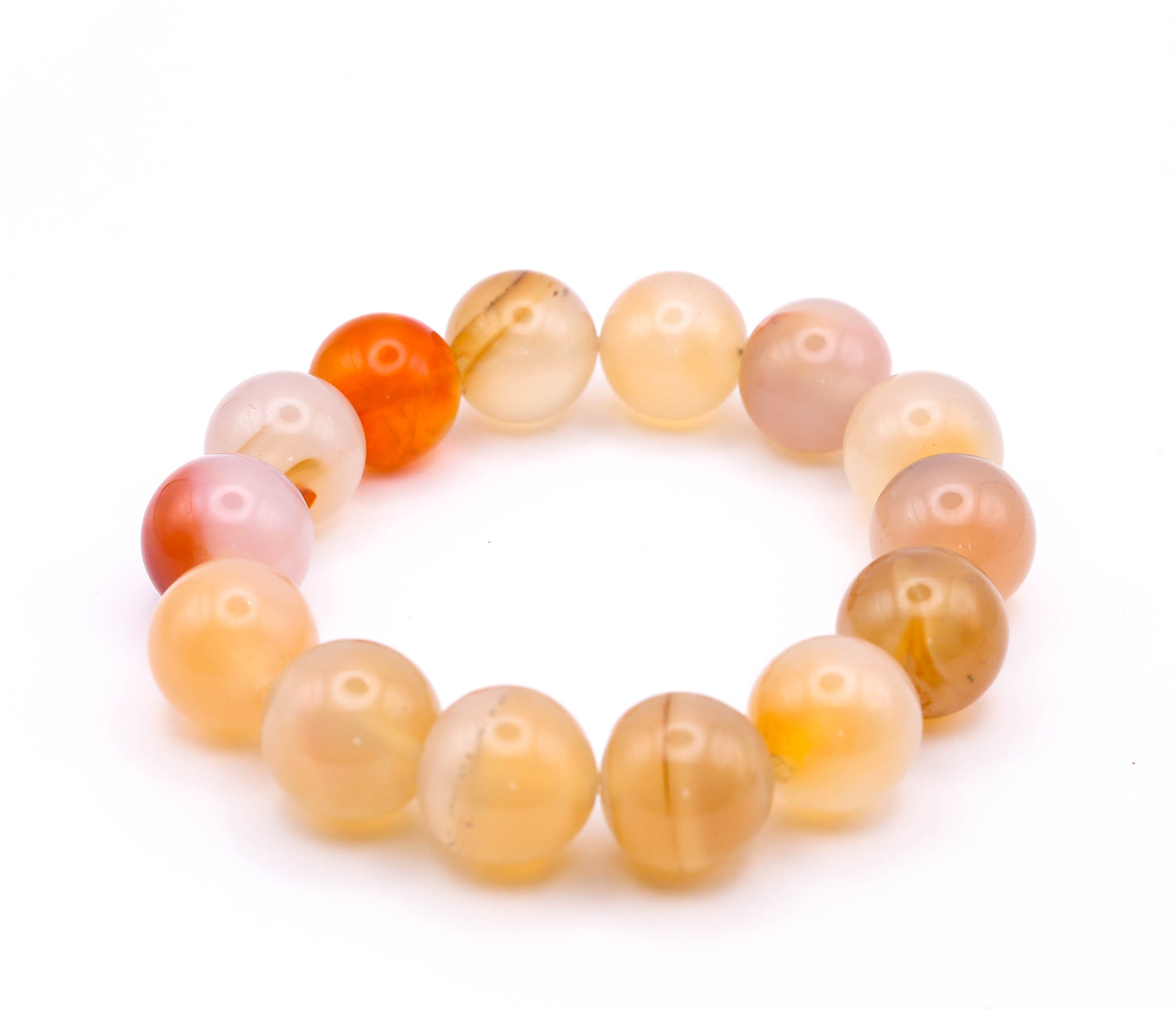 Natural Orange Agate Bead Bracelet | Healing Crystal Stretch Bracelet | Glossy Gemstone Bracelet for Men & Women