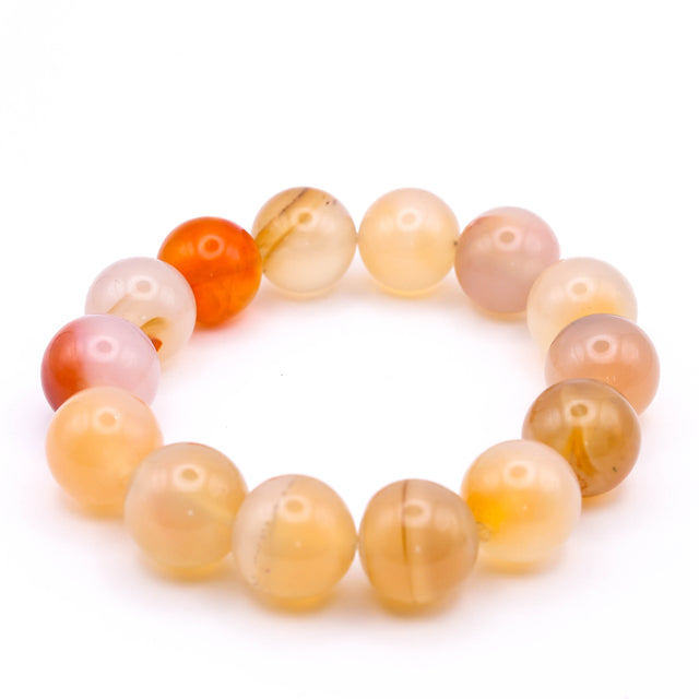 Natural Orange Agate Bead Bracelet | Healing Crystal Stretch Bracelet | Glossy Gemstone Bracelet for Men & Women