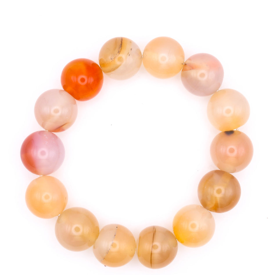 Natural Orange Agate Bead Bracelet | Healing Crystal Stretch Bracelet | Glossy Gemstone Bracelet for Men & Women