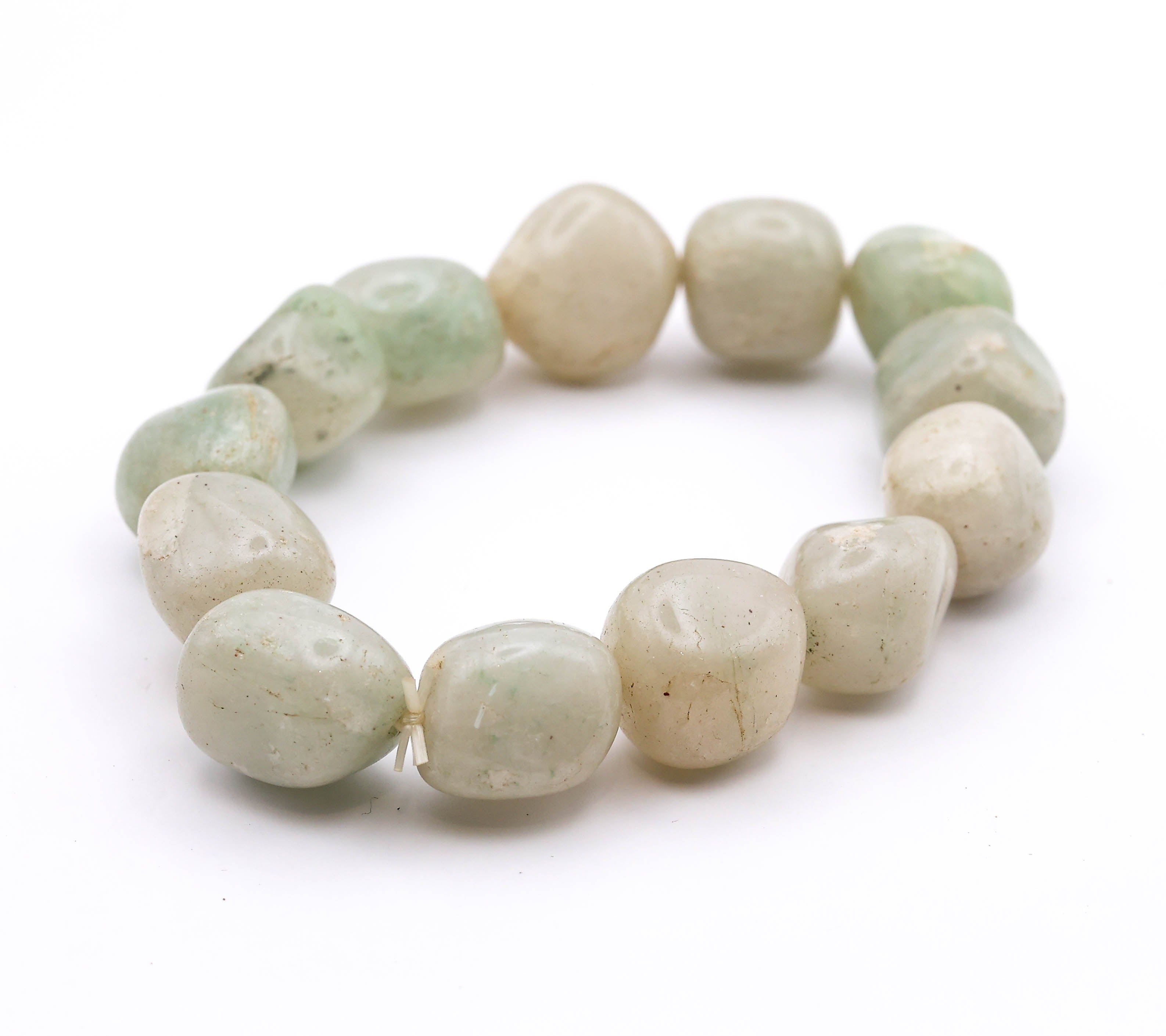 Natural Green & White Stone Bead Bracelet | Healing Crystal Stretch Bracelet | Elegant Unisex Wrist Accessory