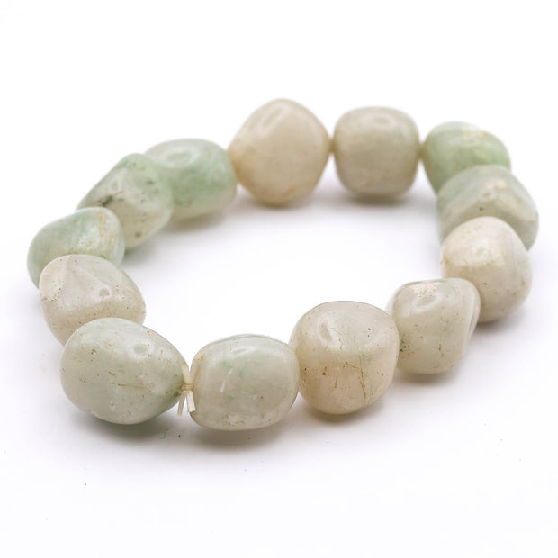 Natural Green & White Stone Bead Bracelet | Healing Crystal Stretch Bracelet | Elegant Unisex Wrist Accessory