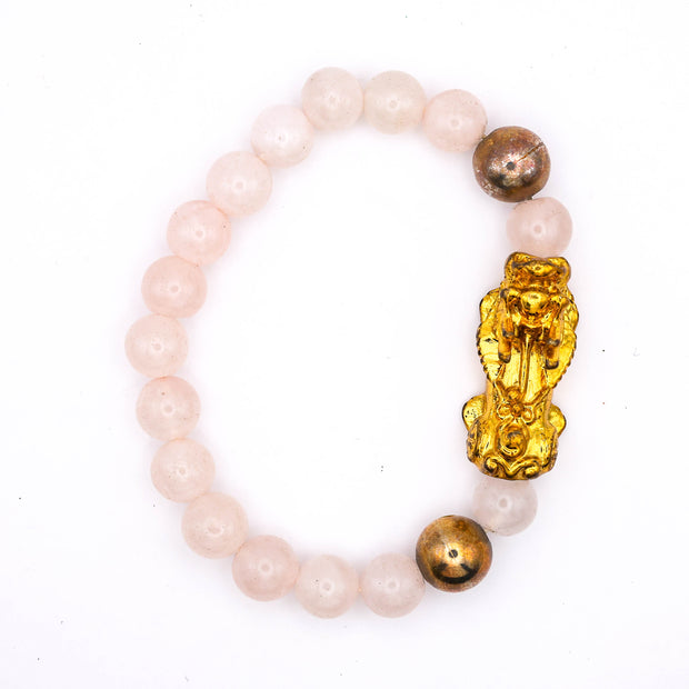 Natural Rose Quartz Bracelet with Pixiu Charm | Feng Shui Love, Wealth & Healing Crystal Bracelet
