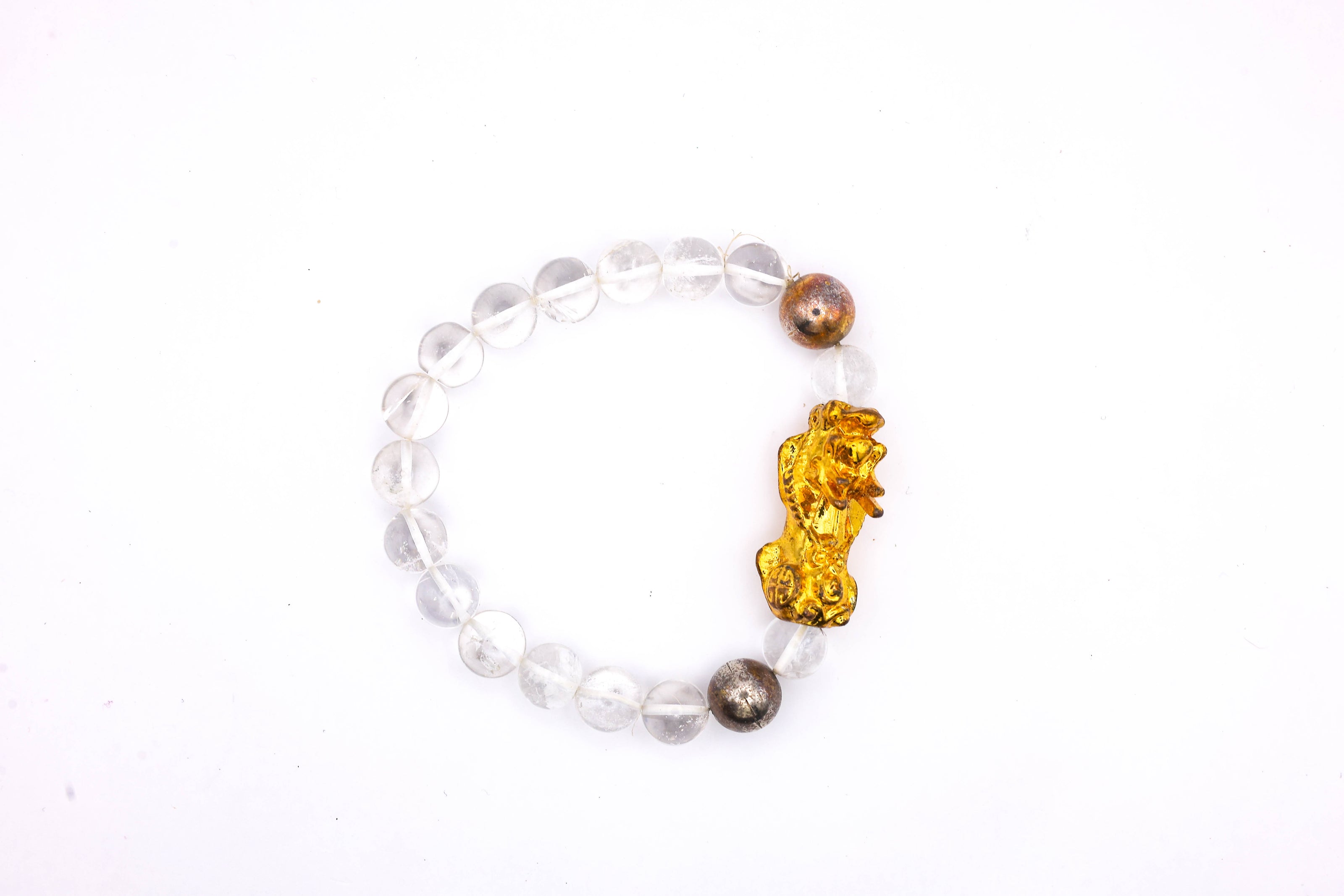 Natural Clear Quartz Crystal Bracelet with Pixiu Charm | Feng Shui Wealth, Protection & Healing Bracelet