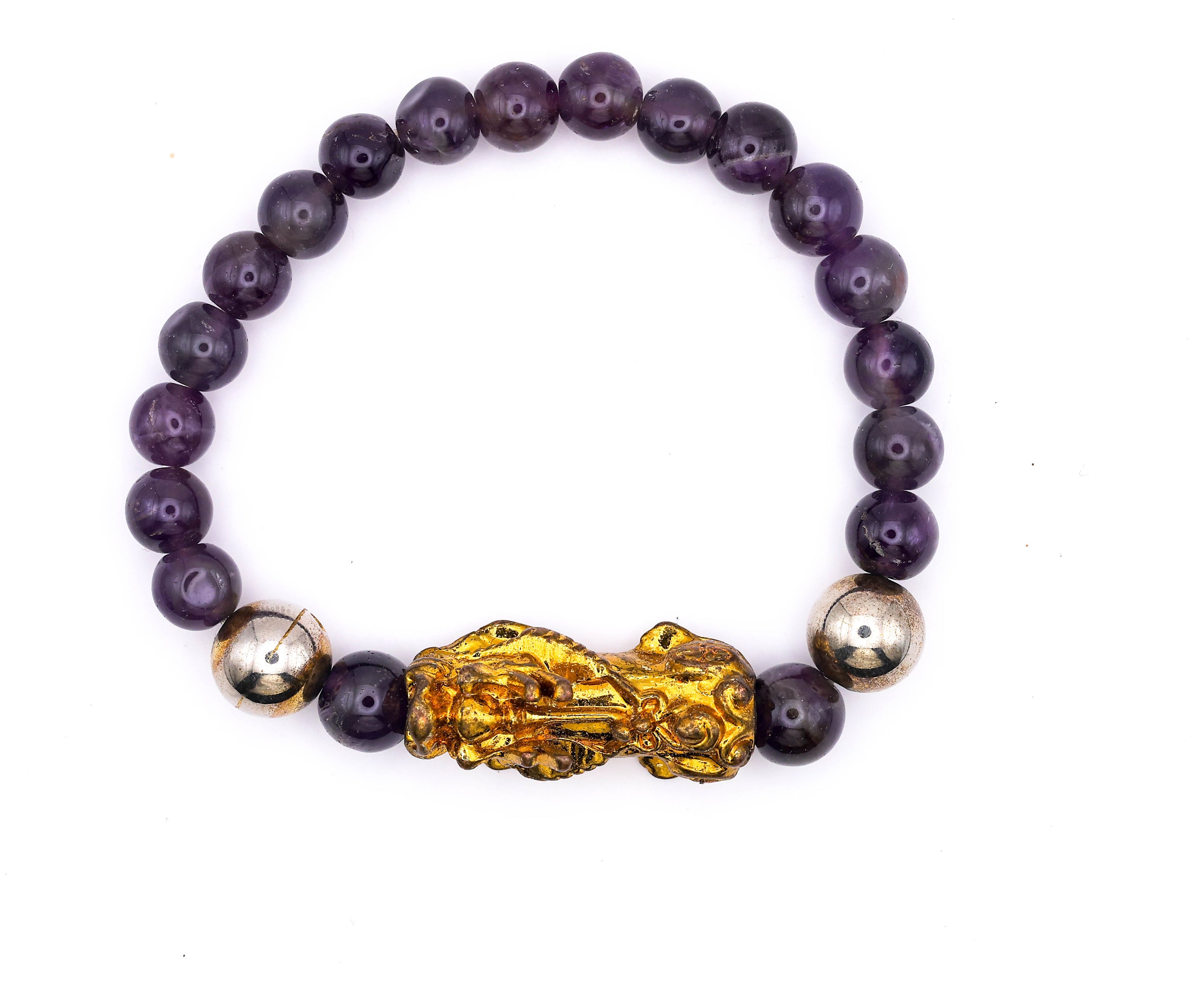 Natural Amethyst Crystal Bracelet with Pixiu Charm | Feng Shui Wealth & Protection Bracelet for Men & Women