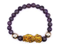 Natural Amethyst Crystal Bracelet with Pixiu Charm | Feng Shui Wealth & Protection Bracelet for Men & Women