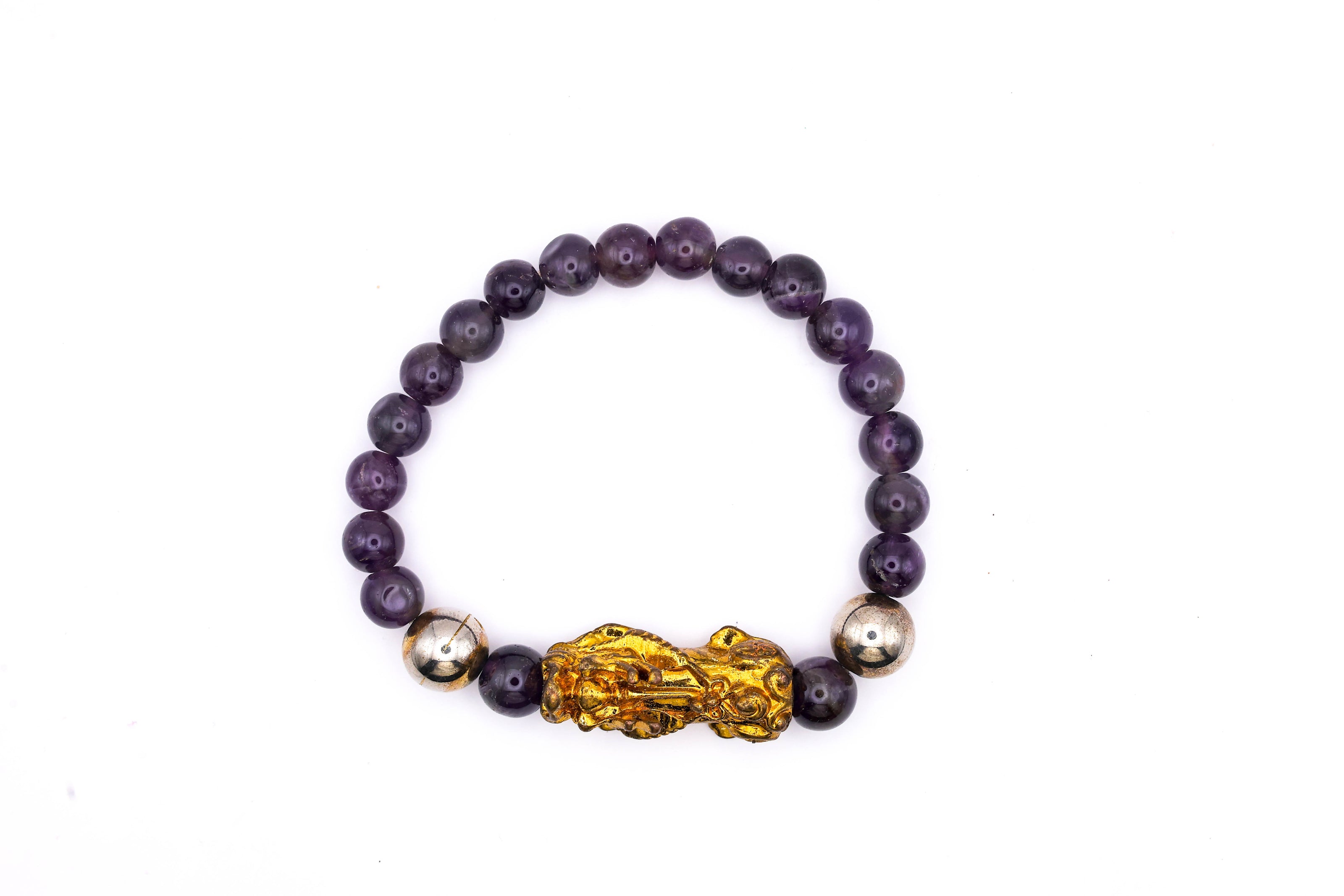 Natural Amethyst Crystal Bracelet with Pixiu Charm | Feng Shui Wealth & Protection Bracelet for Men & Women