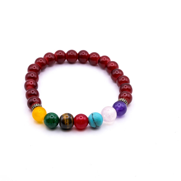 7 Chakra Natural Stone Bracelet with Red Beads | Healing Crystal Bracelet for Balance, Positivity & Feng Shui