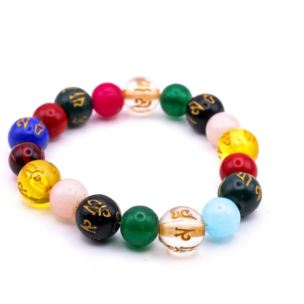 Multicolor Om Mantra Beaded Bracelet – 7 Chakra Style Spiritual Bracelet for Positivity, Balance & Daily Wear