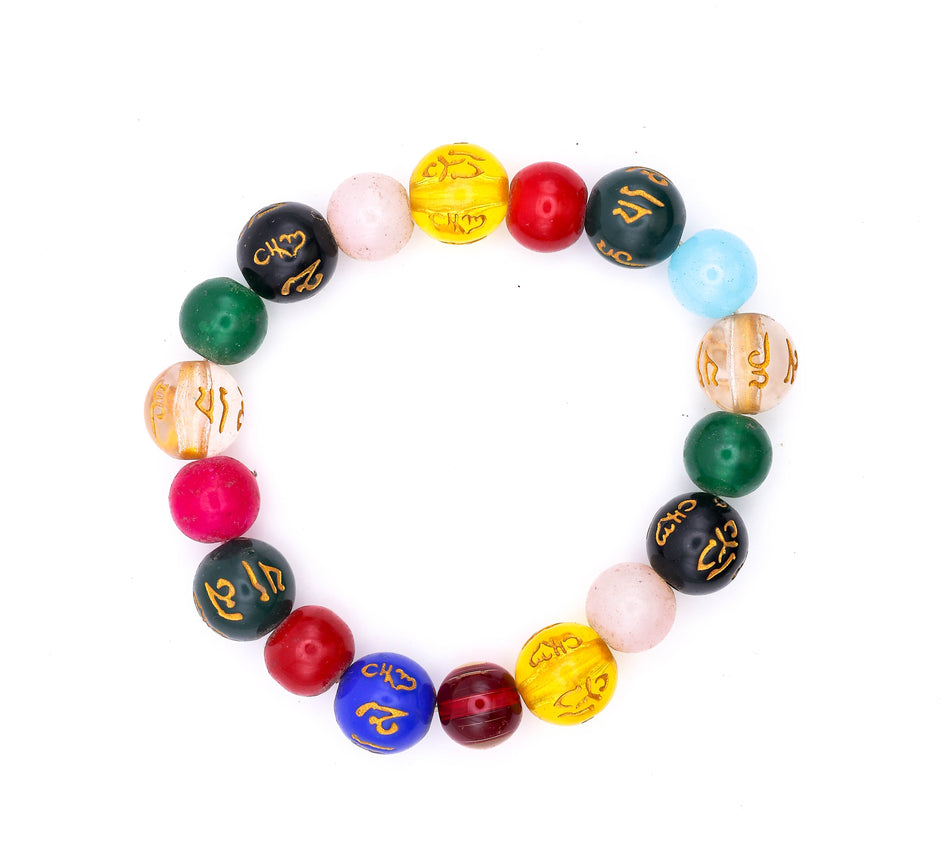Multicolor Om Mantra Beaded Bracelet – 7 Chakra Style Spiritual Bracelet for Positivity, Balance & Daily Wear