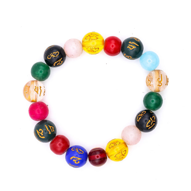 Multicolor Om Mantra Beaded Bracelet – 7 Chakra Style Spiritual Bracelet for Positivity, Balance & Daily Wear