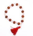 Rudraksha Clear Quartz Bracelet with Red Tassel – Spiritual Beaded Bracelet for Peace, Positivity & Protection