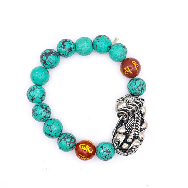 Turquoise Beaded Bracelet with Lord Ganesha Charm – Spiritual Crystal Bracelet for Positivity, Protection & Good Luck