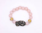 Rose Quartz Beaded Bracelet with Lord Ganesha Charm – Pink Crystal Bracelet for Love, Positivity & Protection