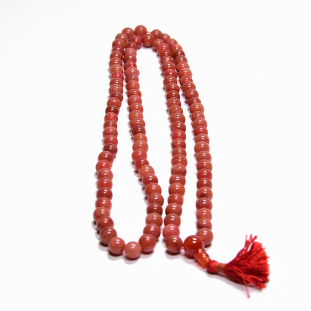 Red Coral Mala Necklace – 108 Bead Handcrafted Meditation & Prayer Jewelry with Tassel