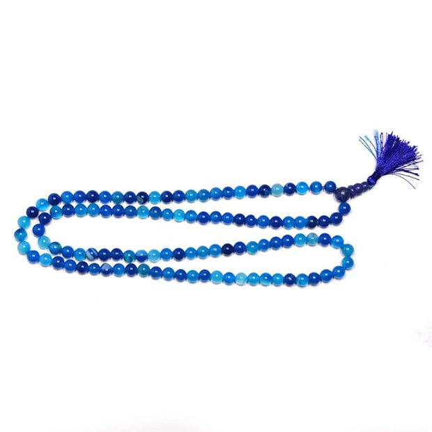 Blue Agate Mala Necklace – 108 Bead Handcrafted Meditation & Prayer Jewelry