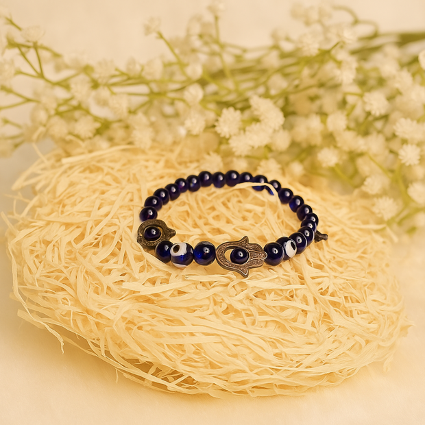 Deep Blue Evil Eye & Hamsa Hand Protection Bracelet - Adjustable Spiritual Amulet for Warding Off Negativity - Lucky Nazar Charm Jewelry for Men & Women - Meaningful Protection Gift