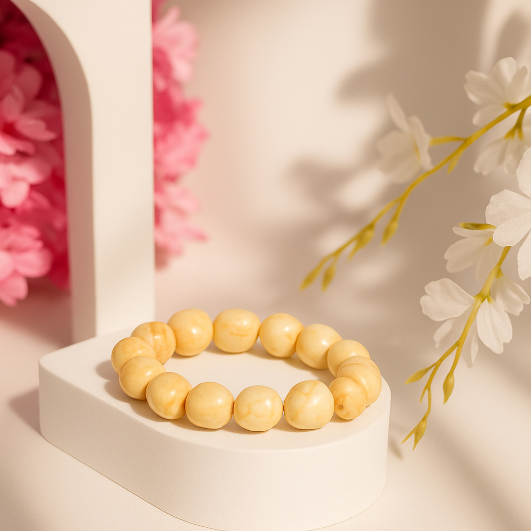Natural Yellow Beaded Bracelet for Women | Handmade Stretch Bracelet | Elegant Minimal Jewelry