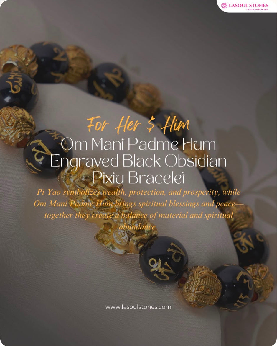Om Mani Padme Hum Engraved Black Obsidian Pixiu Bracelet