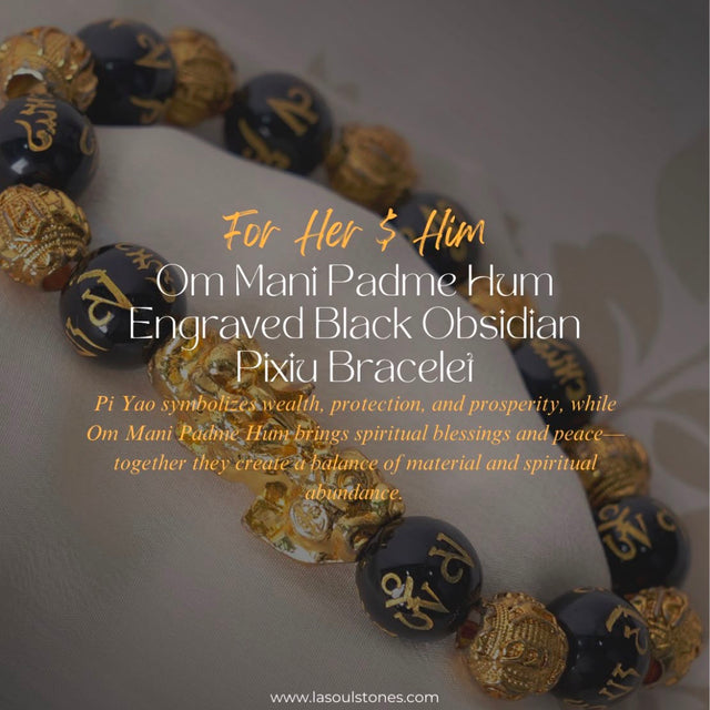 Om Mani Padme Hum Engraved Black Obsidian Pixiu Bracelet
