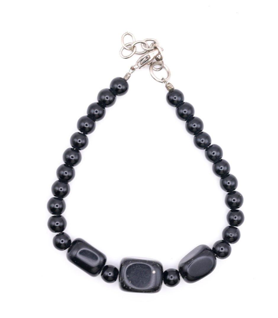 Black Onyx & Gemstone Bracelet – Handmade Unisex Jewelry with Silver Clasp