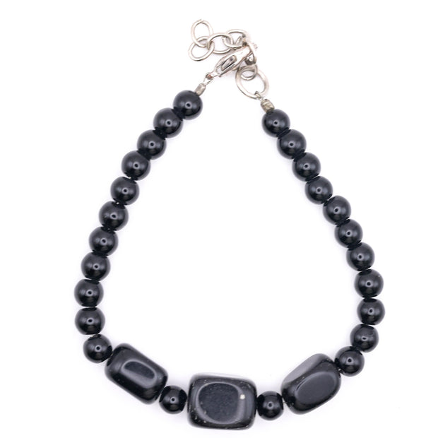 Black Onyx & Gemstone Bracelet – Handmade Unisex Jewelry with Silver Clasp