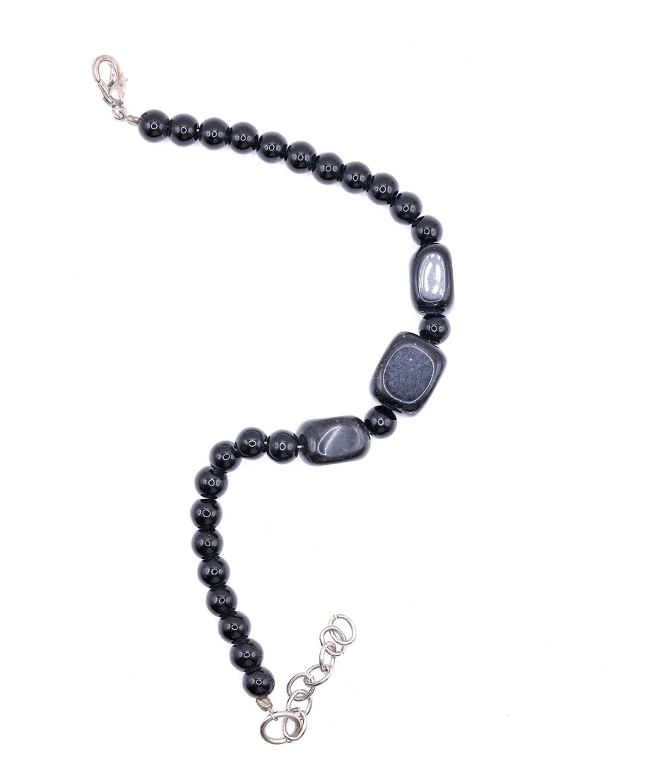 Black Onyx & Gemstone Bracelet – Handmade Unisex Jewelry with Silver Clasp