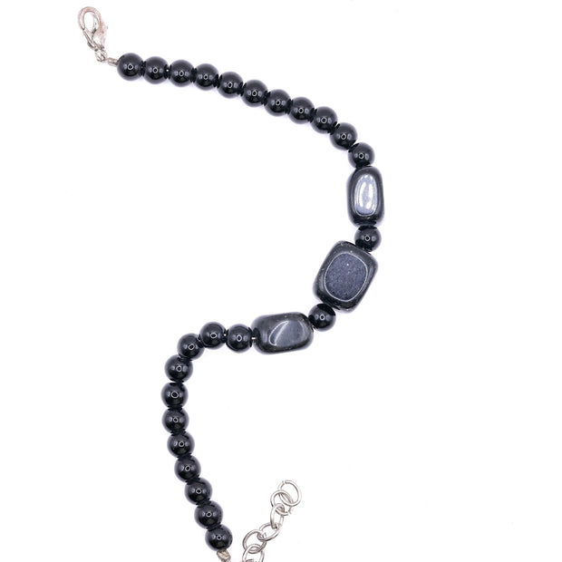 Black Onyx & Gemstone Bracelet – Handmade Unisex Jewelry with Silver Clasp