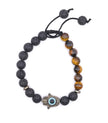 Black Lava Stone & Tiger Eye Bracelet – Hamsa Hand Protection & Energy Jewelry