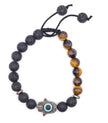 Black Lava Stone & Tiger Eye Bracelet – Hamsa Hand Protection & Energy Jewelry