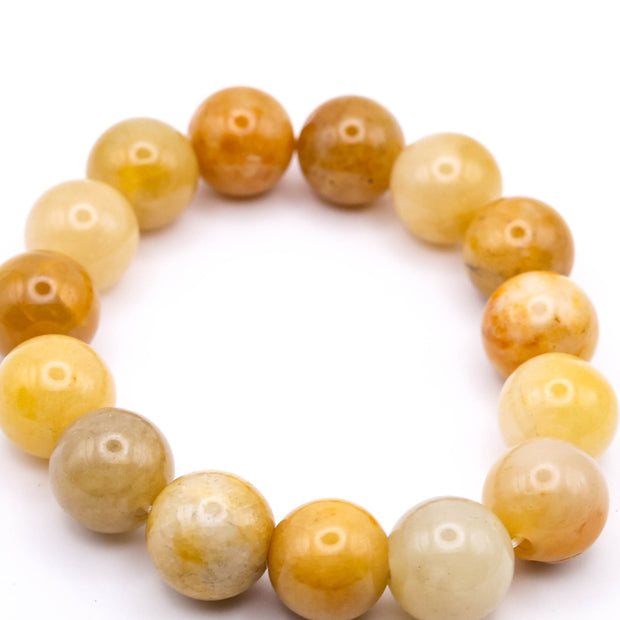 Natural Yellow Jade Beaded Bracelet – Handmade Healing Stone Jewelry for Men & Women