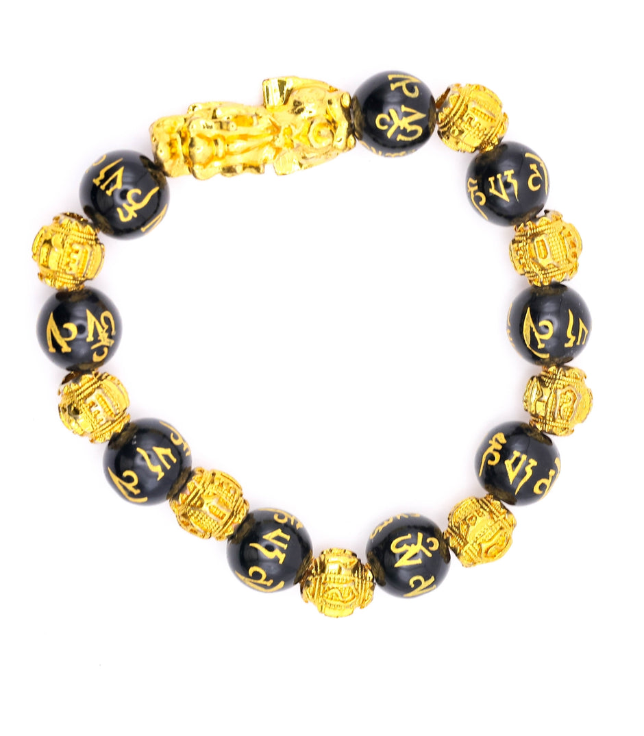 Black & Gold Pi Xiu Feng Shui Bracelet – Lucky Wealth and Protection Beads for Men & Women
