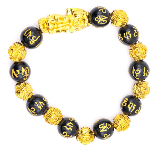 Black & Gold Pi Xiu Feng Shui Bracelet – Lucky Wealth and Protection Beads for Men & Women