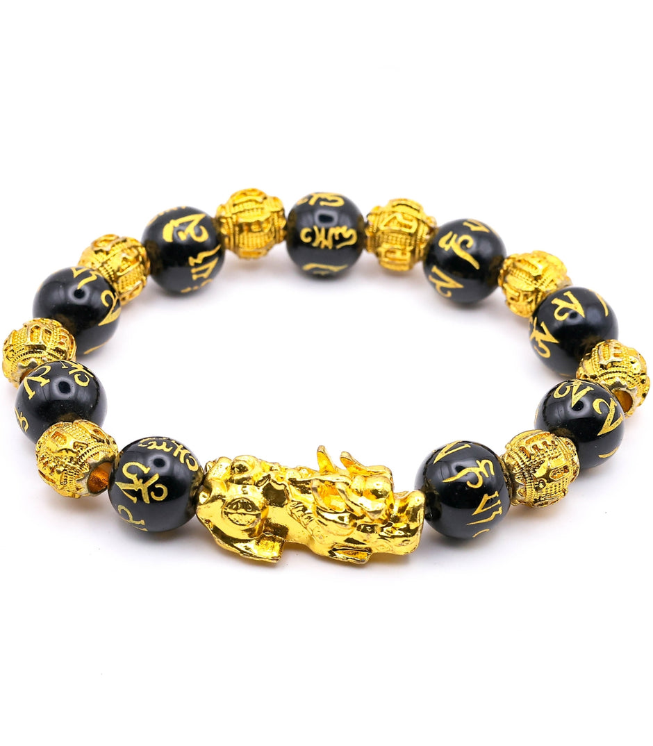 Om Mani Padme Hum Engraved Black Obsidian Pixiu Bracelet